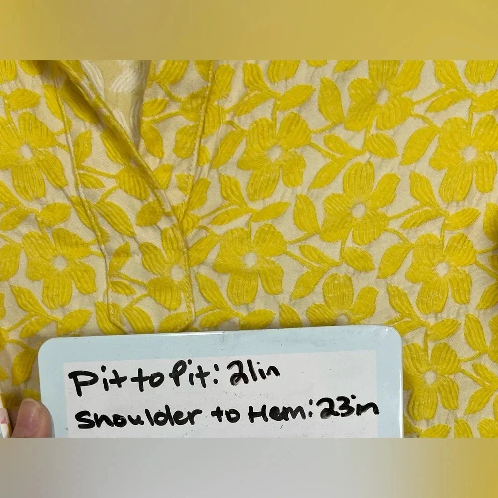 Tish Cox Floral Embroidered Popover Blouse Top Yellow White  Women’s Medium - Picture 7 of 12